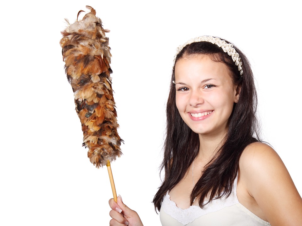Girl holding feather duster
