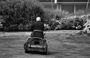 Man riding a lawn mower